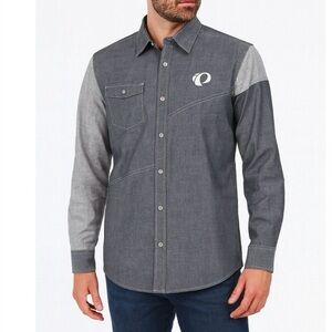 Pearl iZumi Shirt Mens Medium Gray Transparent Snap Button Spell Out Cycling MD